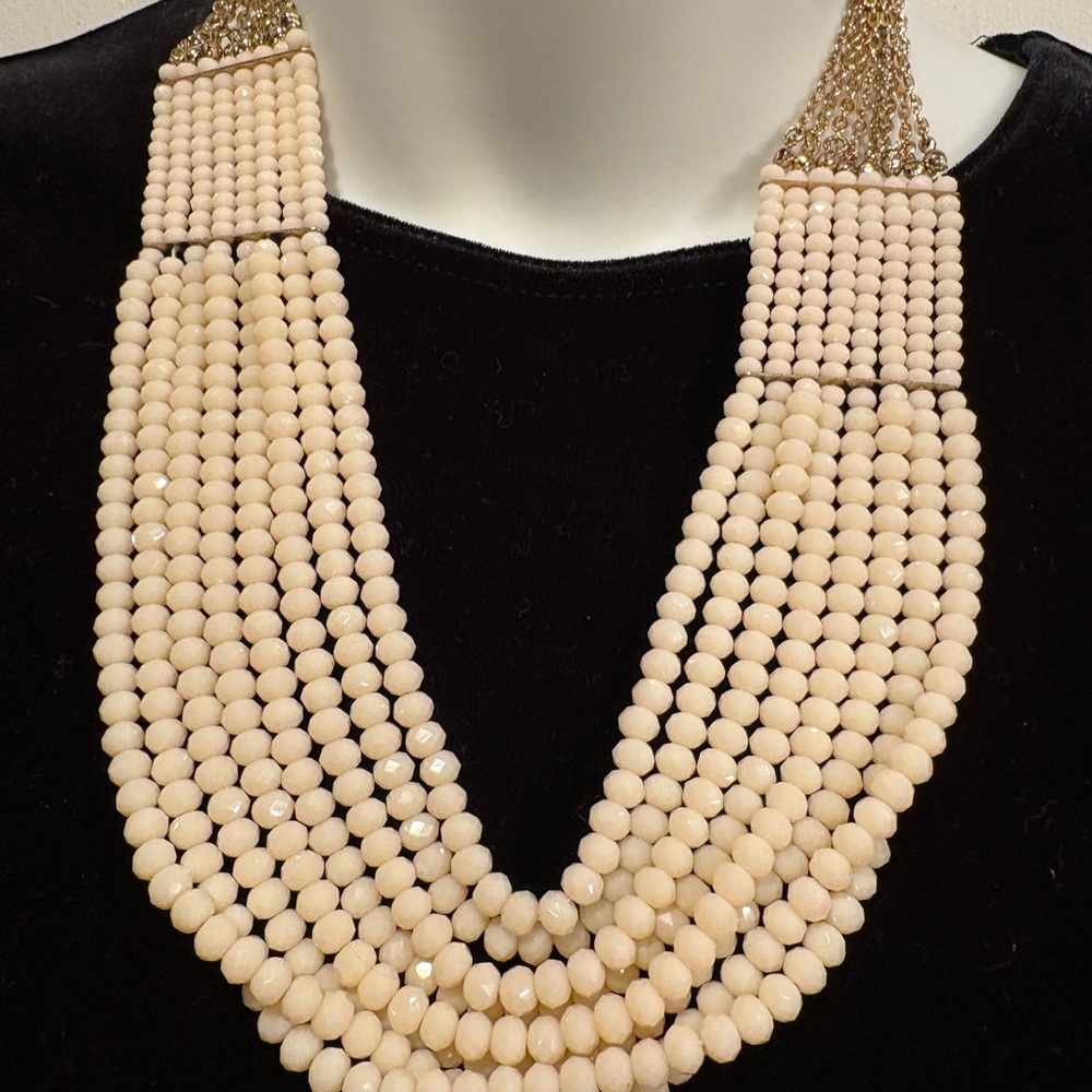 Multi-Strand Cream Beaded Statement Necklace - - image 1